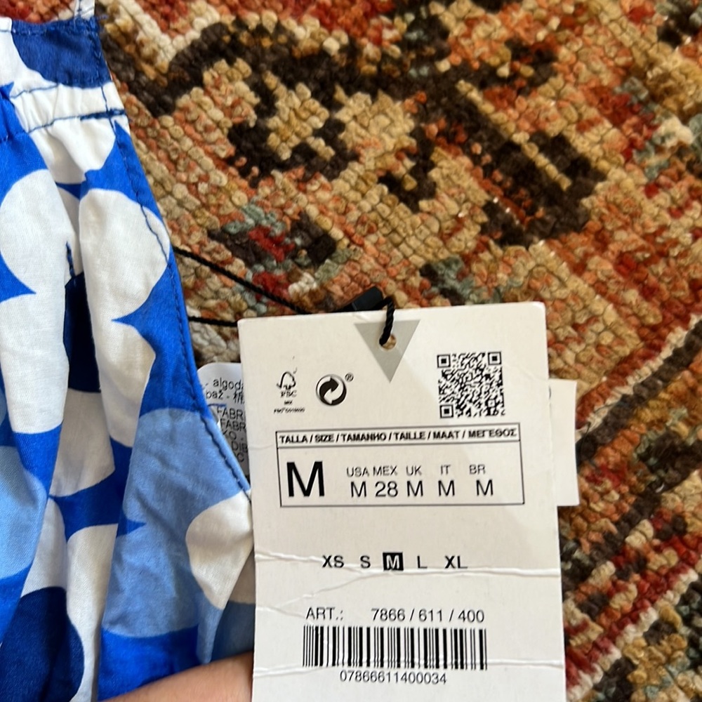 Zara Cotton Blue and White Floral Crop Top NWT - Picture 4 of 6